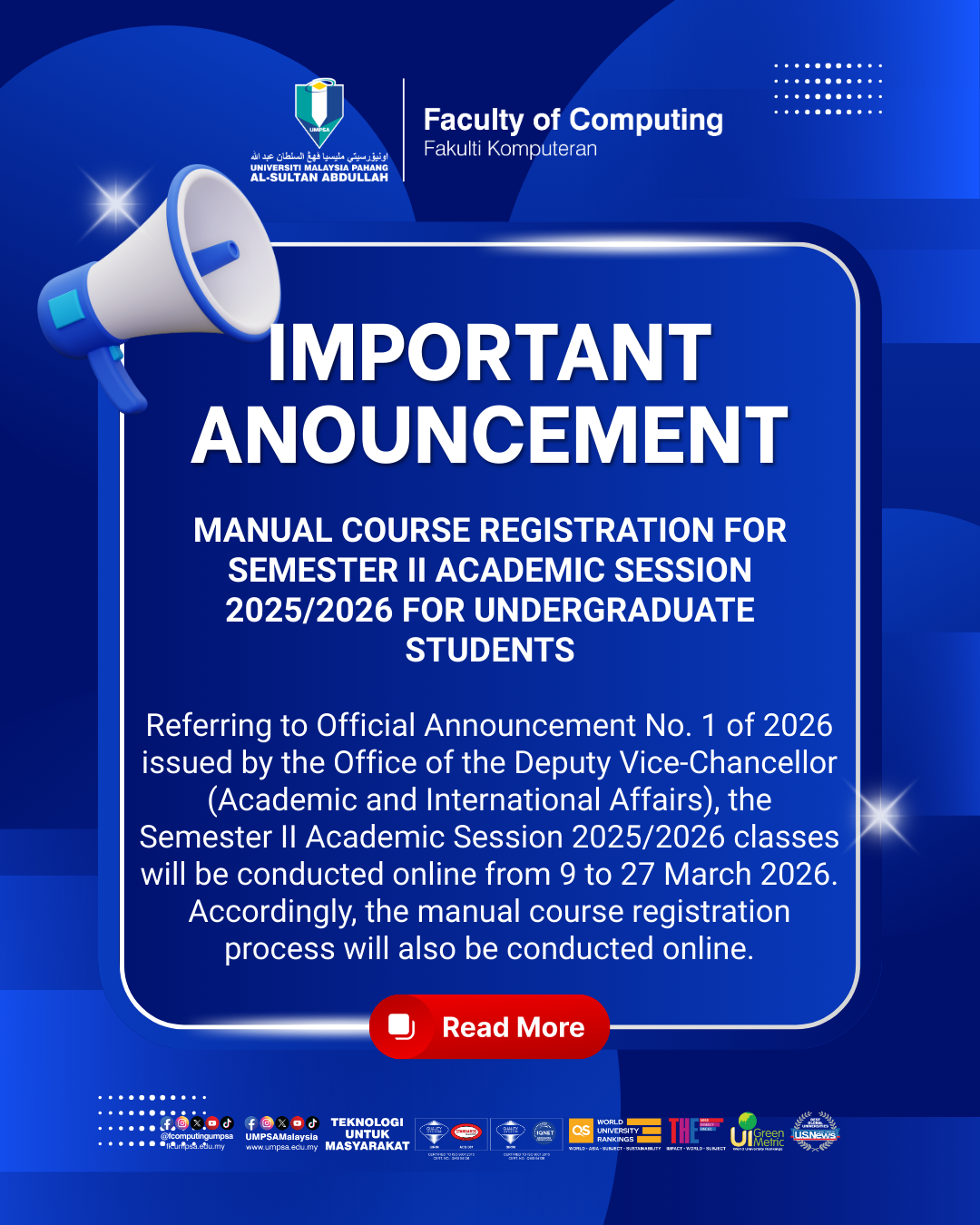 MANUAL COURSE REGISTRATION FOR SEMESTER II ACADEMIC SESSION 2025/2026 FOR UNDERGRADUATE STUDENTS