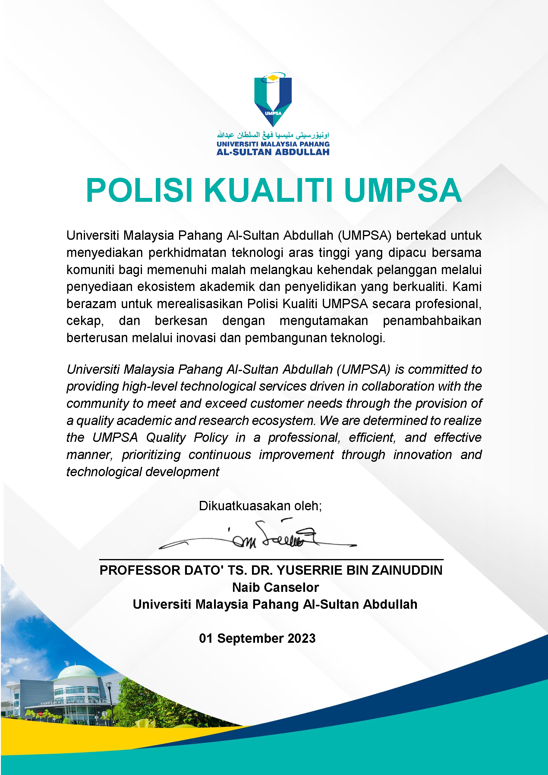 POLISI KUALITI UMPSA 2023