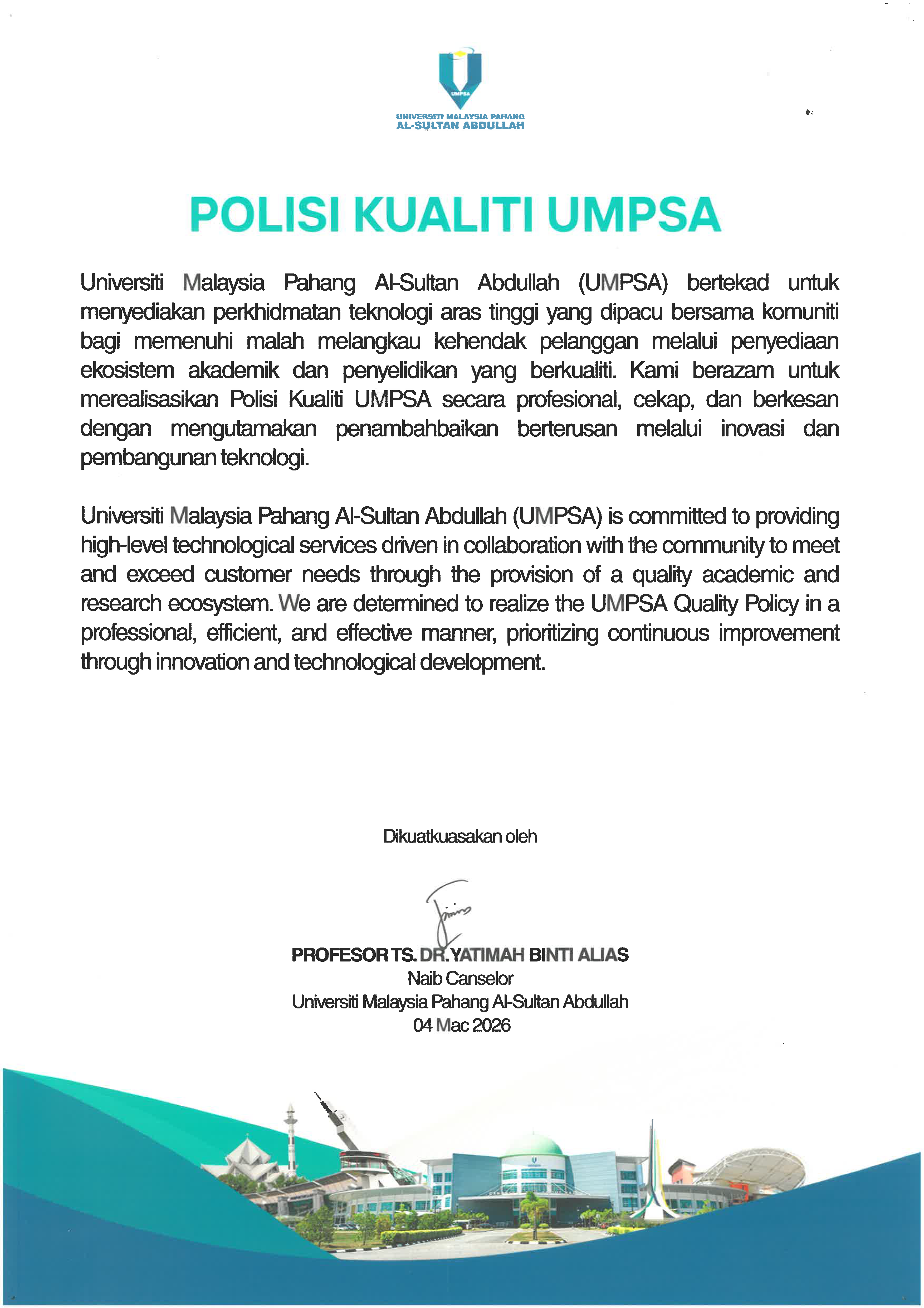 UMPSA Quality Policy